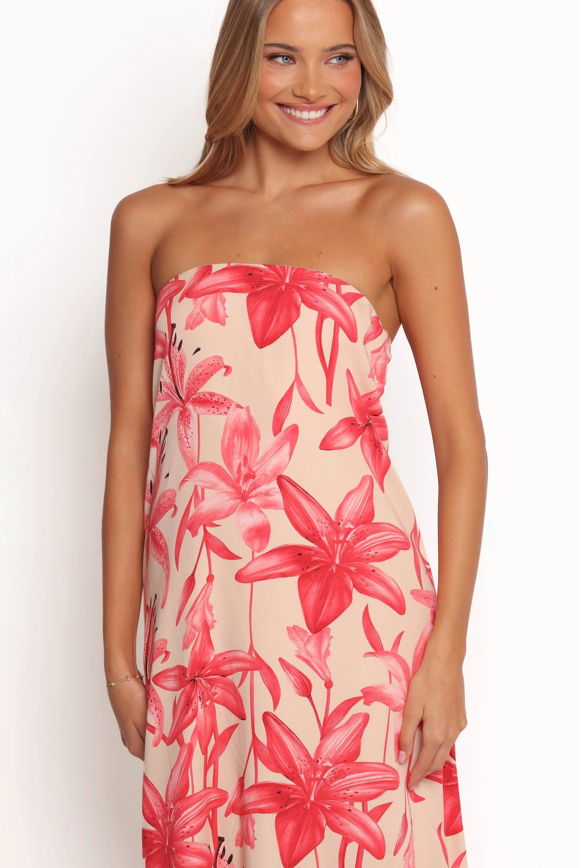 Strapless Floral A-Line Maxi