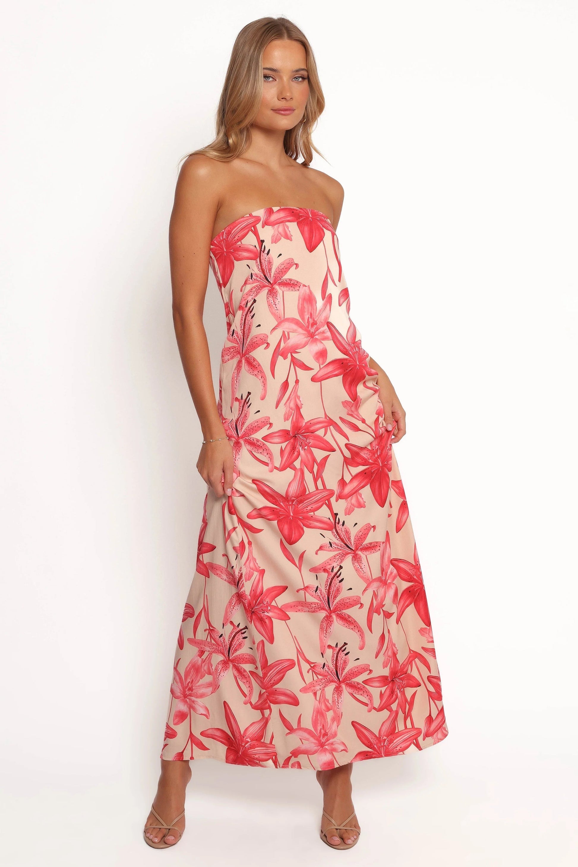 Strapless Floral A-Line Maxi