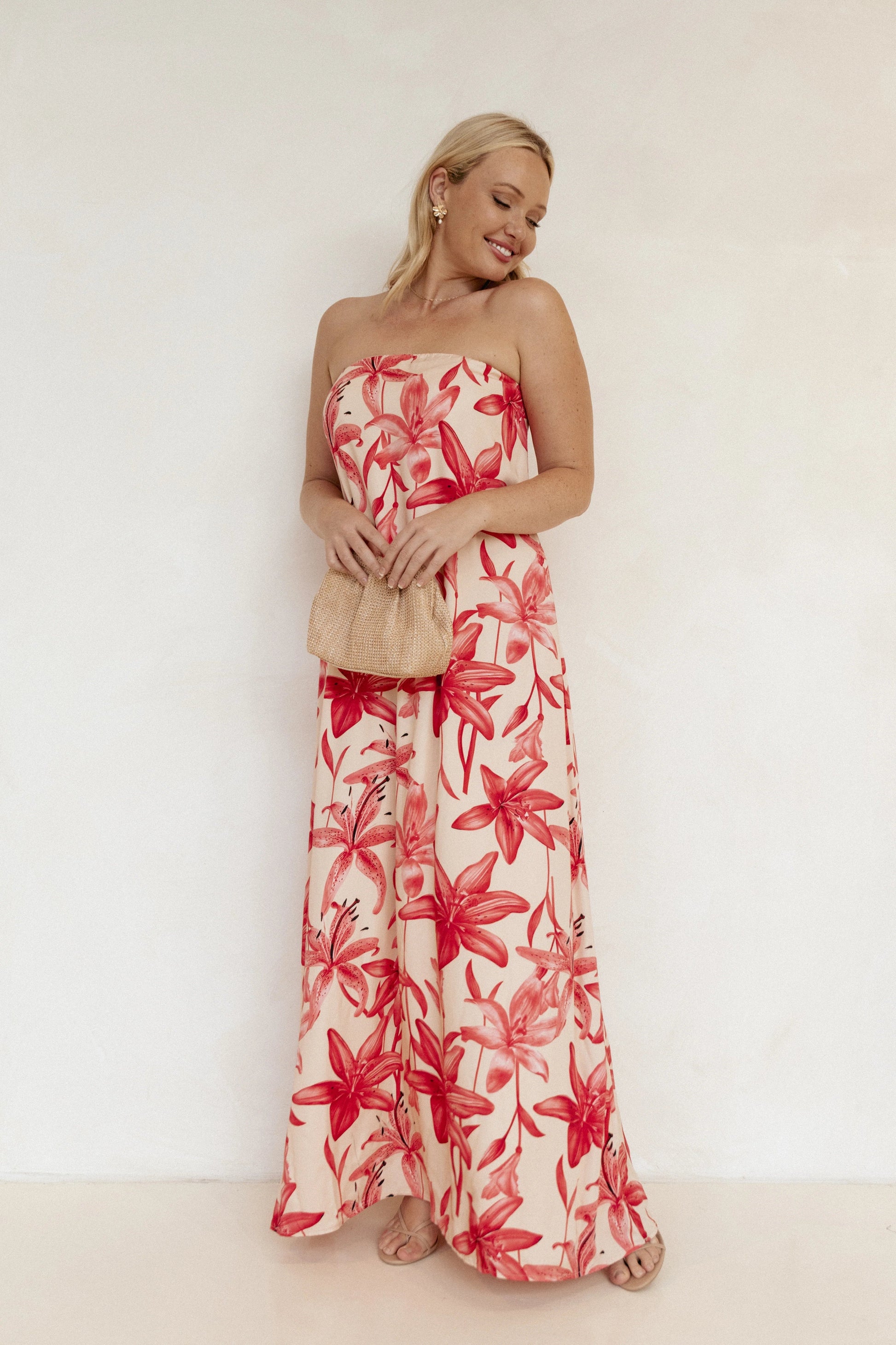 Strapless Floral A-Line Maxi